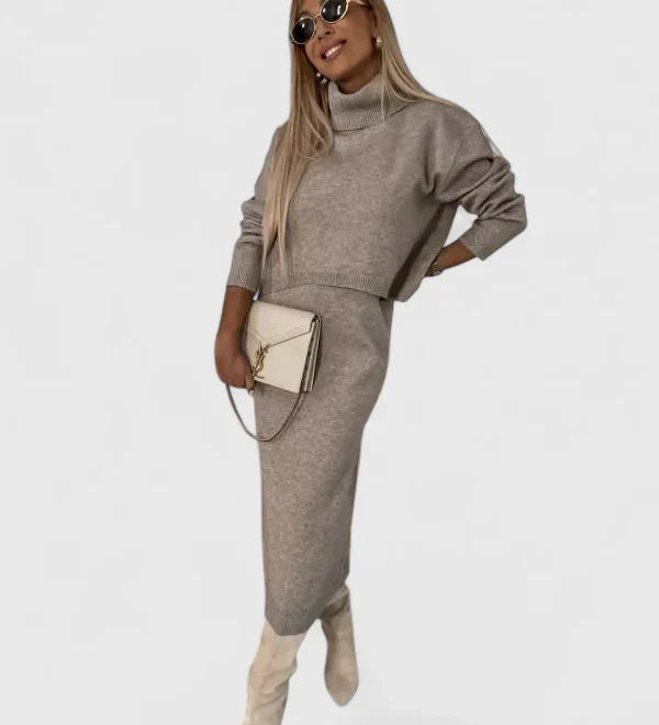 Chrystahl | Elegant Dress & Turtle Neck Sweater Set