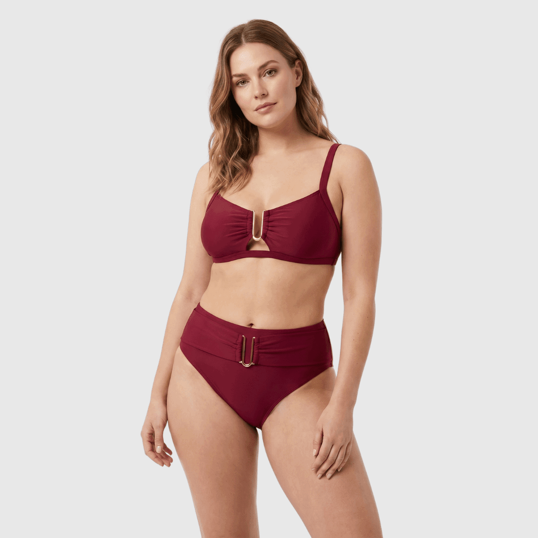 Anne | High-Waisted Bikini Set with Gold U-Detail - Velvet Haven