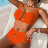 Anne | High-Waisted Bikini Set with Gold U-Detail - Velvet Haven