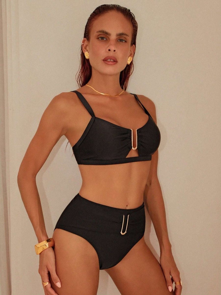 Anne | High-Waisted Bikini Set with Gold U-Detail - Velvet Haven