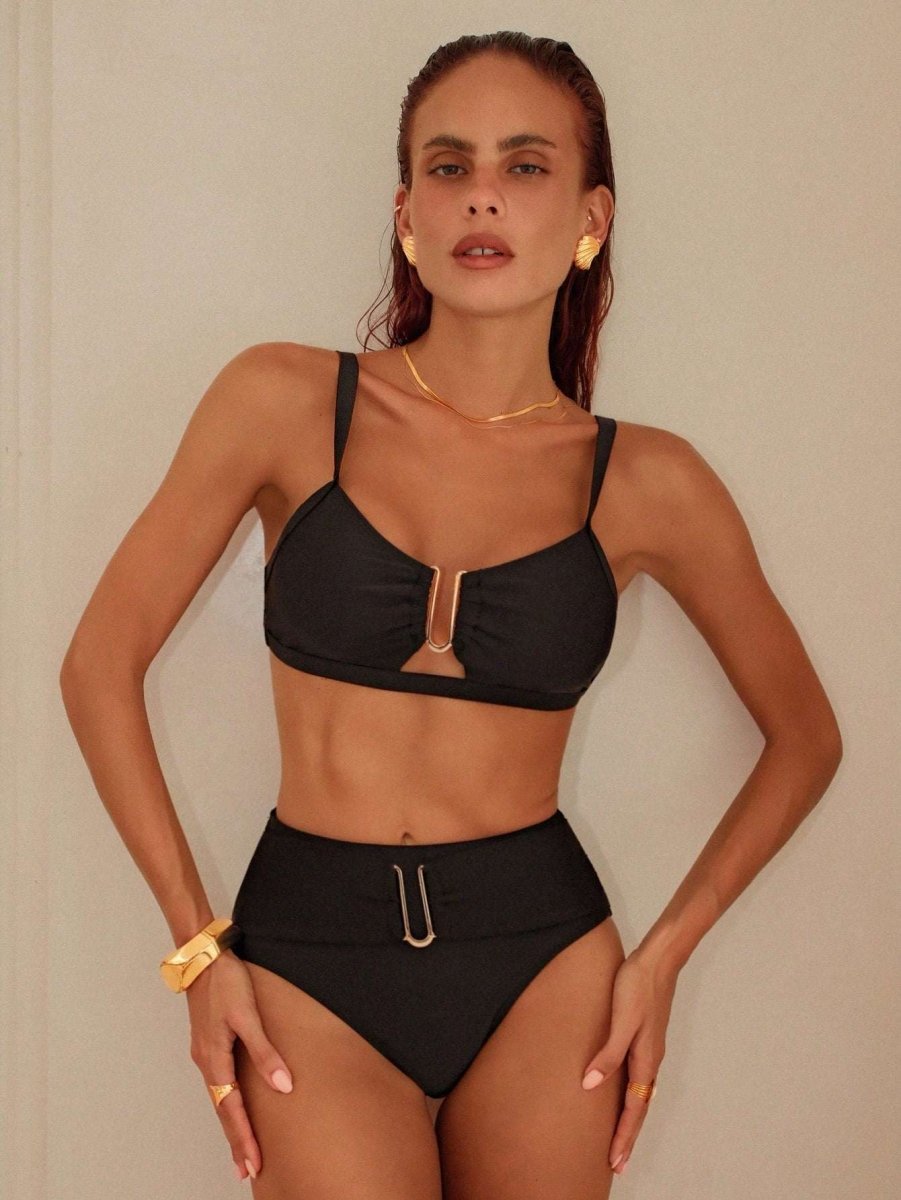 Anne | High-Waisted Bikini Set with Gold U-Detail - Velvet Haven