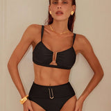 Anne | High-Waisted Bikini Set with Gold U-Detail - Velvet Haven