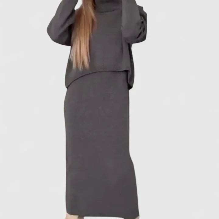 Chrystahl | Elegant Dress & Turtle Neck Sweater Set - Velvet Haven