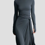 Milena | Long Sleeve Draped Midi Dress