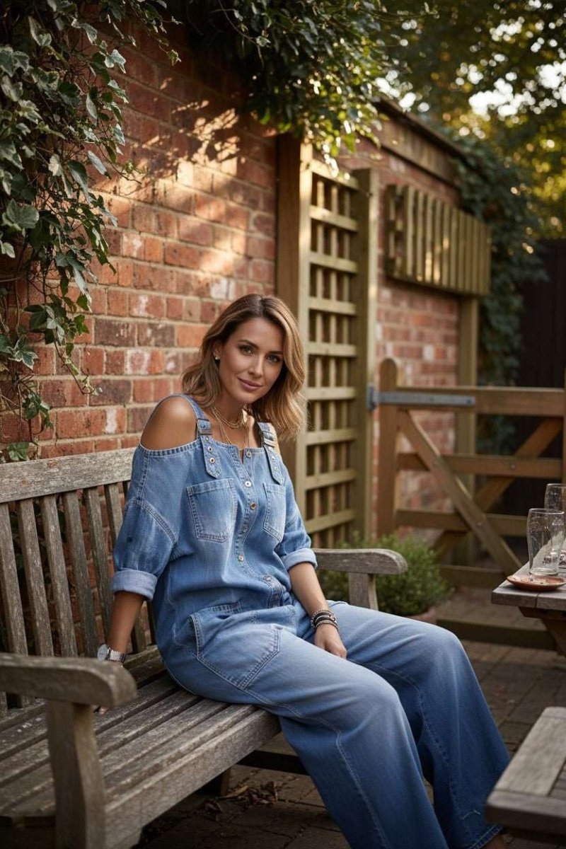 👗👖 Cold-Shoulder Jumpsuit with Wide-Leg Cut and Pockets - Velvet Haven