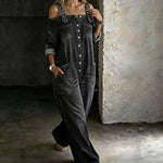👗👖 Cold-Shoulder Jumpsuit with Wide-Leg Cut and Pockets - Velvet Haven