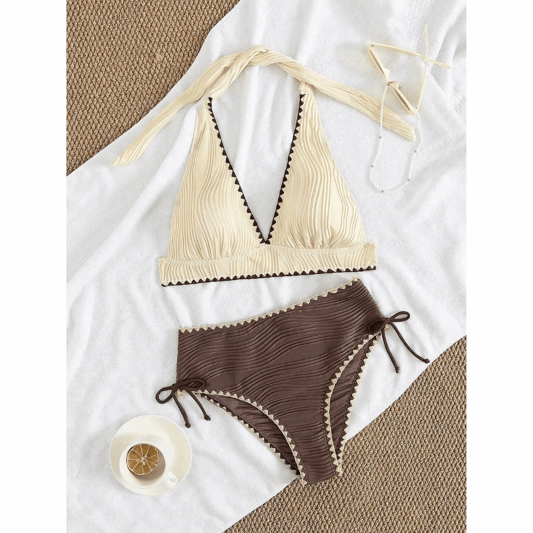 Femke | High-Waisted Boho Ribbed Bikini Set - Velvet Haven