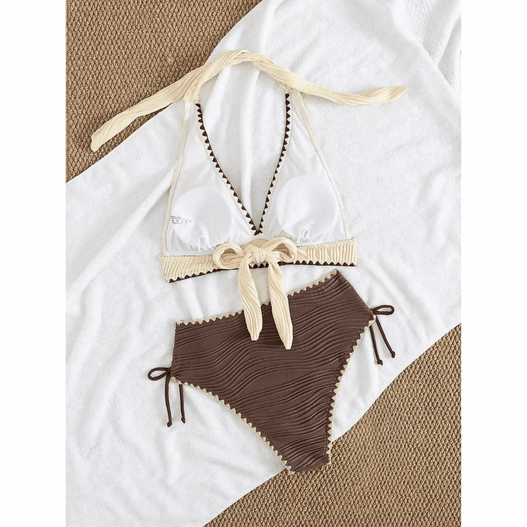 Femke | High-Waisted Boho Ribbed Bikini Set - Velvet Haven