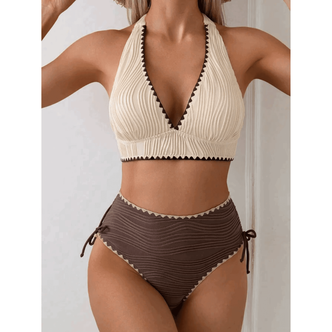 Femke | High-Waisted Boho Ribbed Bikini Set - Velvet Haven