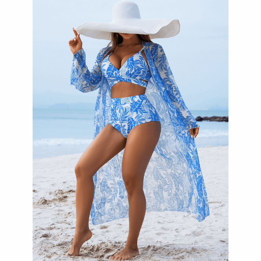 Floor | 3-Piece Floral Bikini Set with Complimentary Cover-Up - Velvet Haven