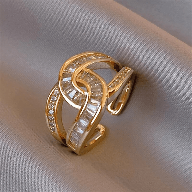 Gold Knotted Crystal Statement Ring - Velvet Haven