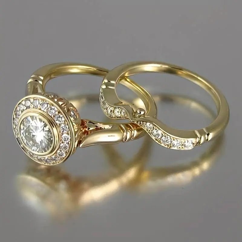 Set of Vintage Gold Rings with Zirconia - Velvet Haven