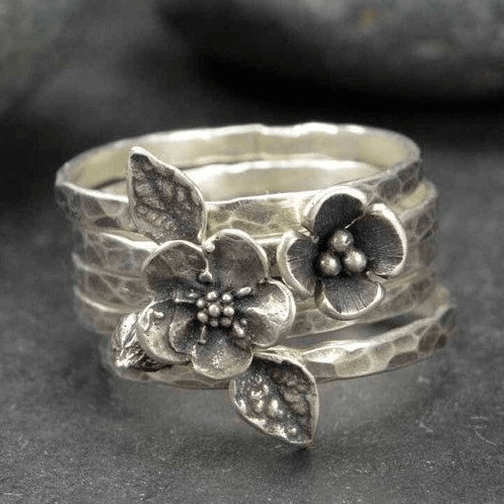 Vintage Flower Silver Layer Ring - Velvet Haven