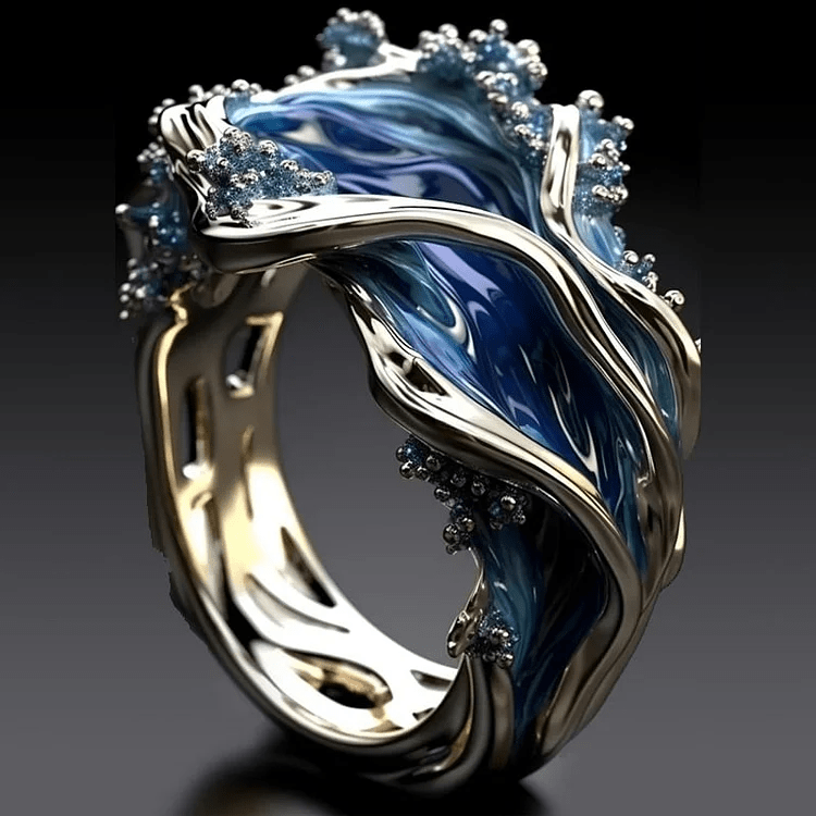 Classic Golden Ocean Wave Ring - Velvet Haven
