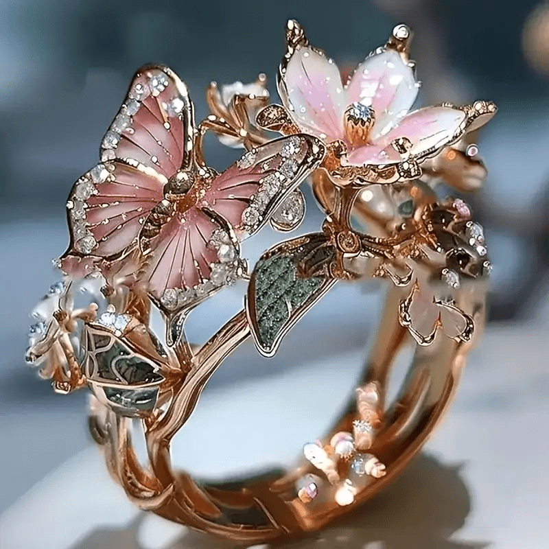 Bright Nature-Inspired Butterfly Ring with Zirconia - Velvet Haven