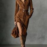 Chloe | Suede Long Sleeve Midi Dress