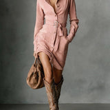 Chloe | Suede Long Sleeve Midi Dress