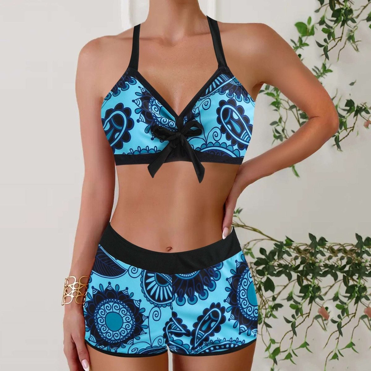 Linda | Floral Print Bikini Set with Boy Shorts - Velvet Haven