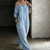 👗👖 Cold-Shoulder Jumpsuit with Wide-Leg Cut and Pockets - Velvet Haven
