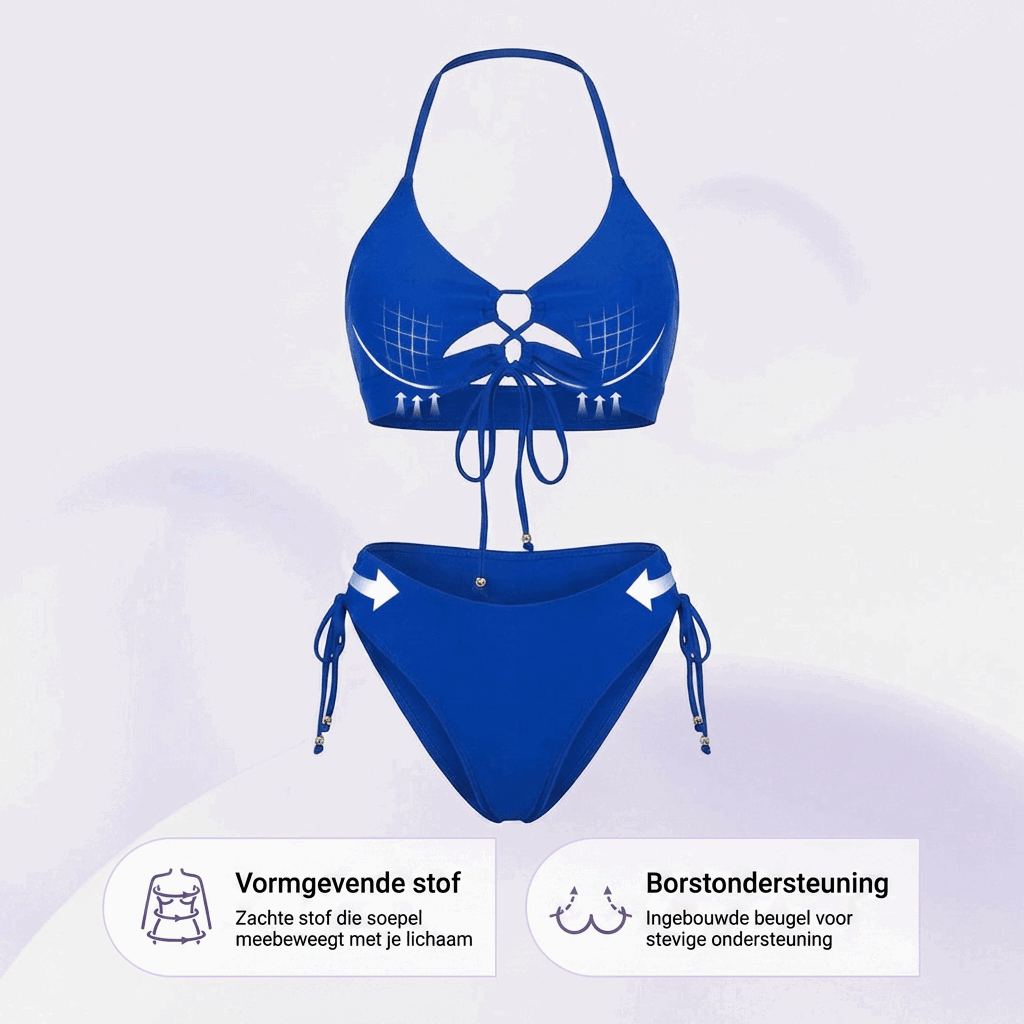 Nadia | Halterneck Push-Up Bikini Set with Tie-Front Detail - Velvet Haven