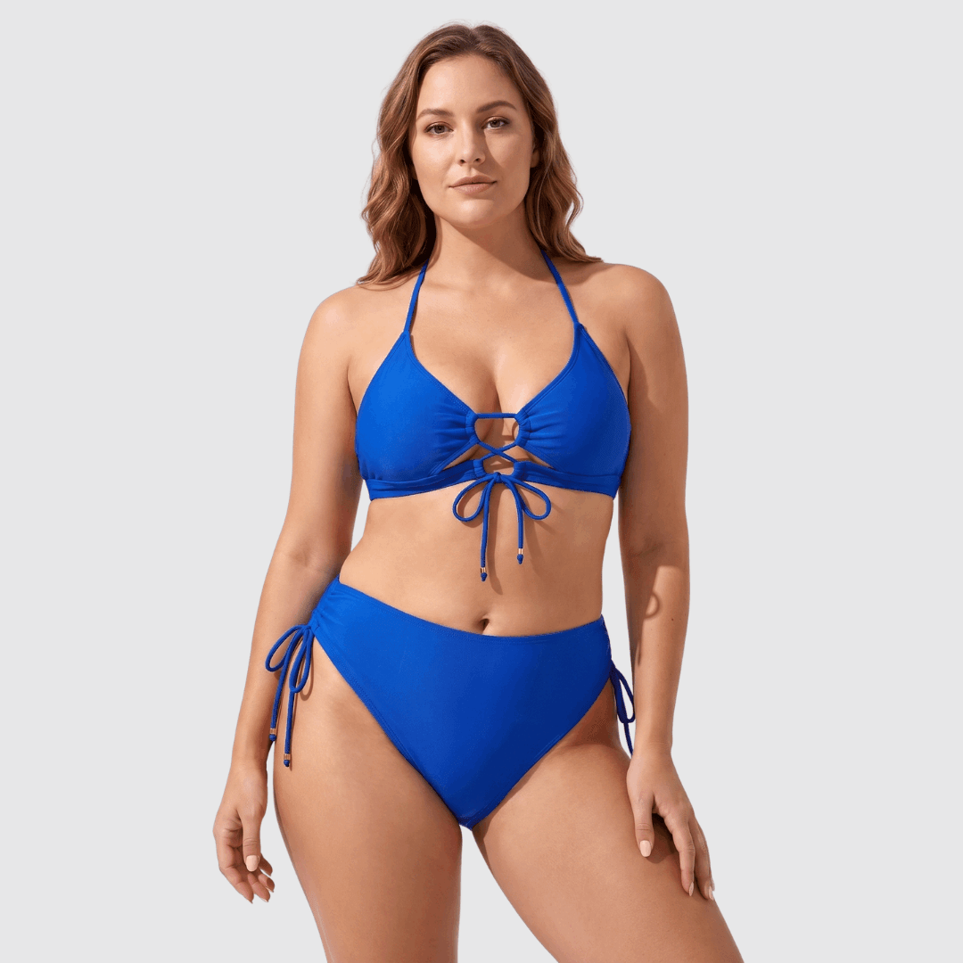 Nadia | Halterneck Push-Up Bikini Set with Tie-Front Detail - Velvet Haven