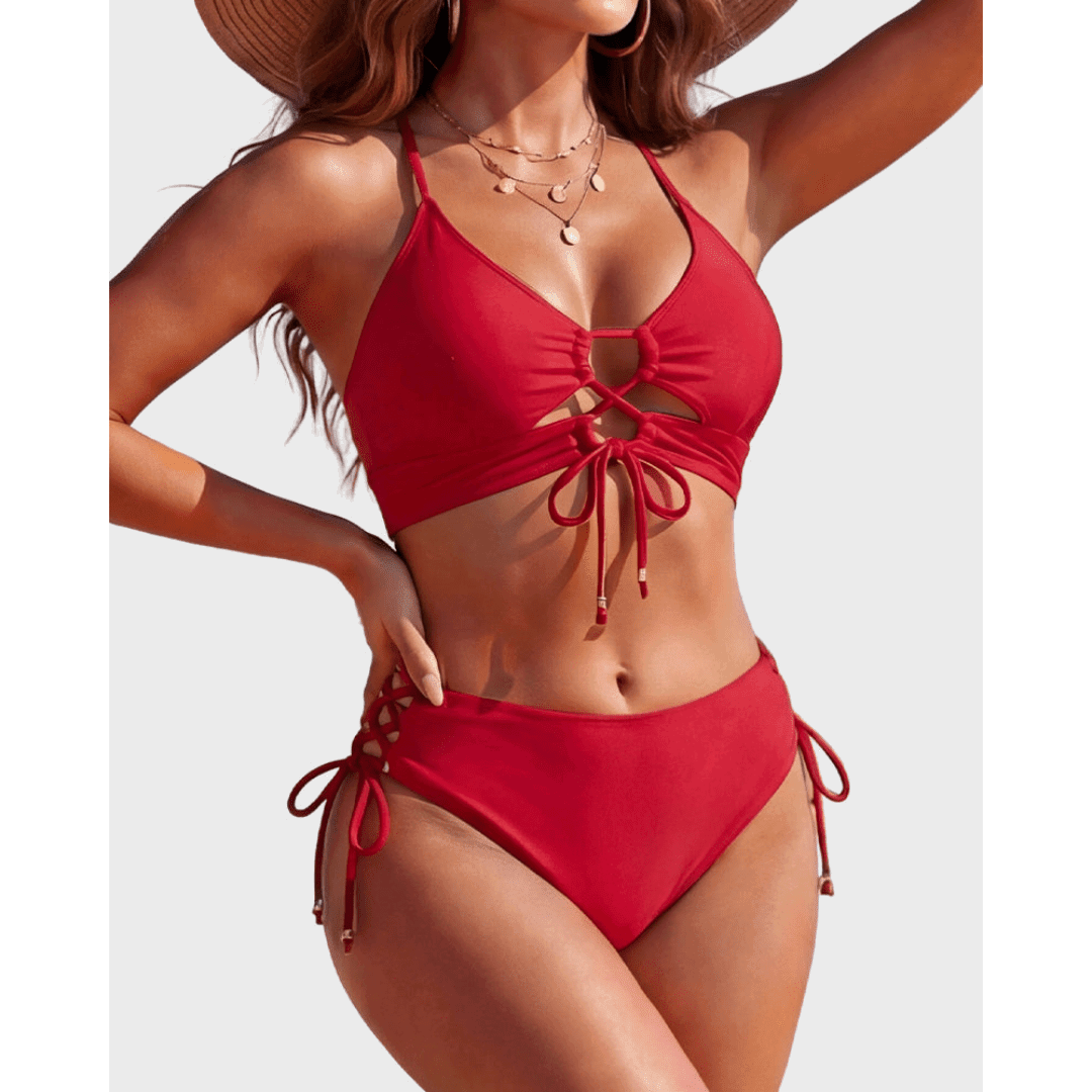Nadia | Halterneck Push-Up Bikini Set with Tie-Front Detail - Velvet Haven