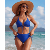 Nadia | Halterneck Push-Up Bikini Set with Tie-Front Detail - Velvet Haven