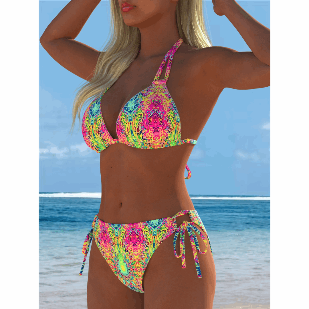 Pien | Neon Print Triangle Bikini Set - Velvet Haven