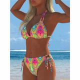 Pien | Neon Print Triangle Bikini Set - Velvet Haven
