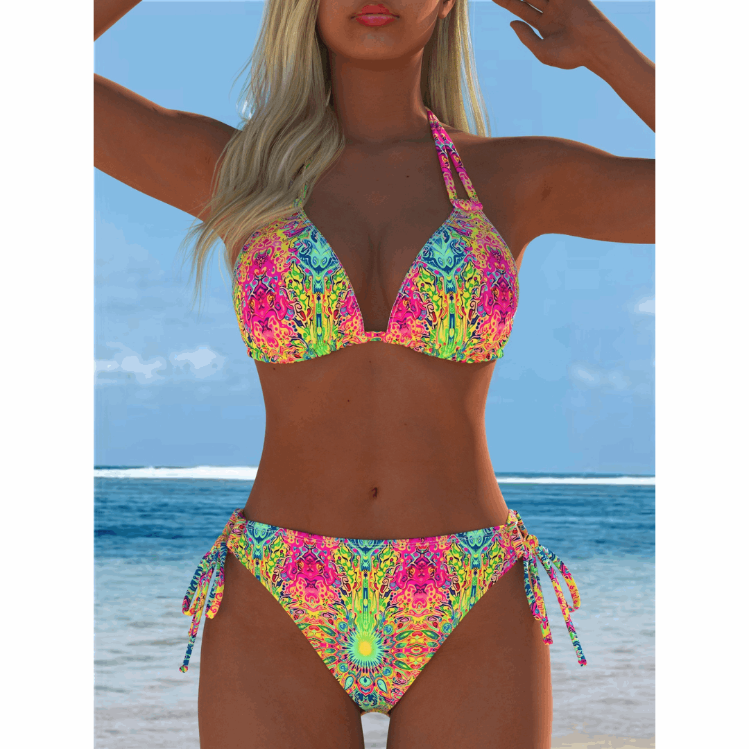 Pien | Neon Print Triangle Bikini Set - Velvet Haven