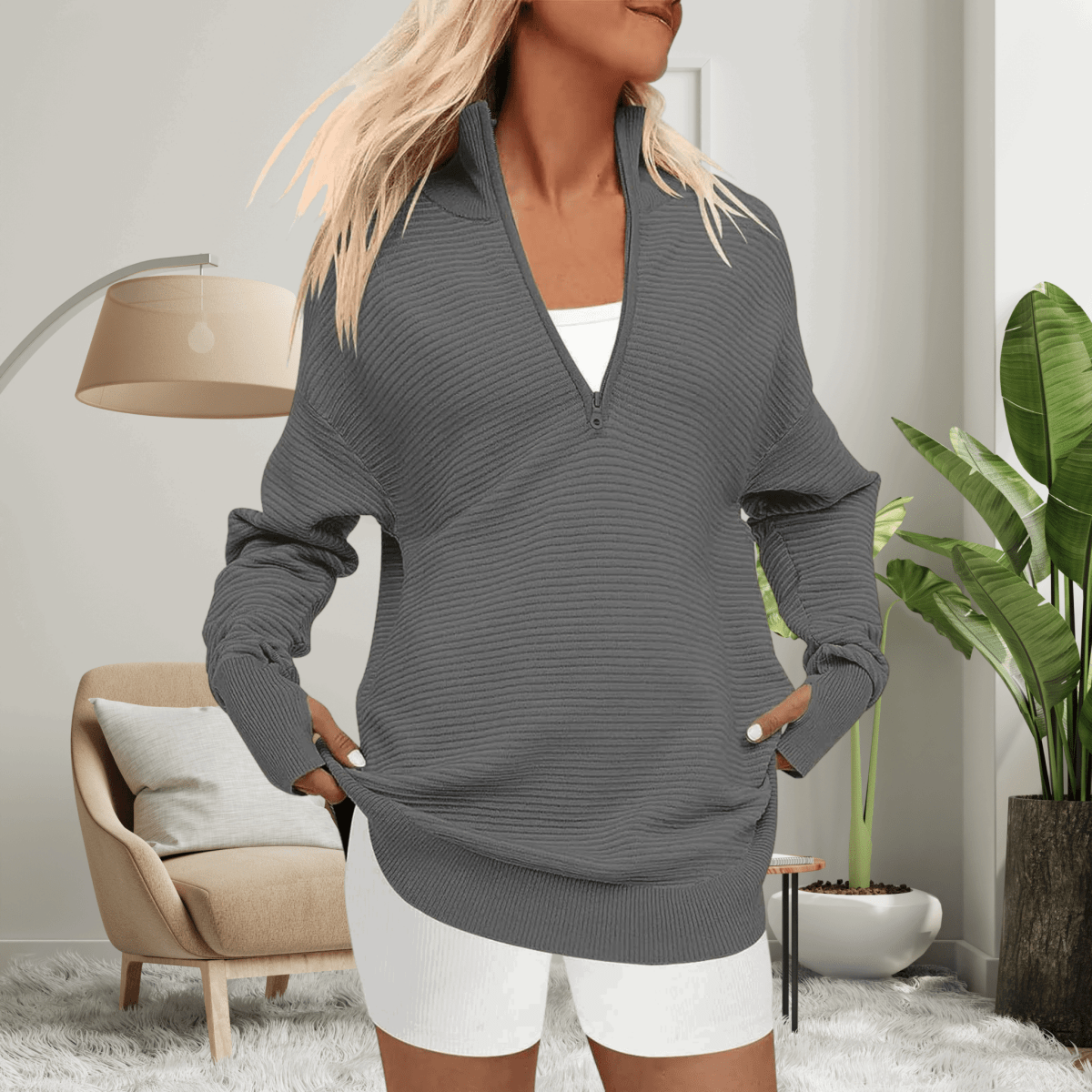 Quinn | Cozy Quarter Zip Jumper - Velvet Haven
