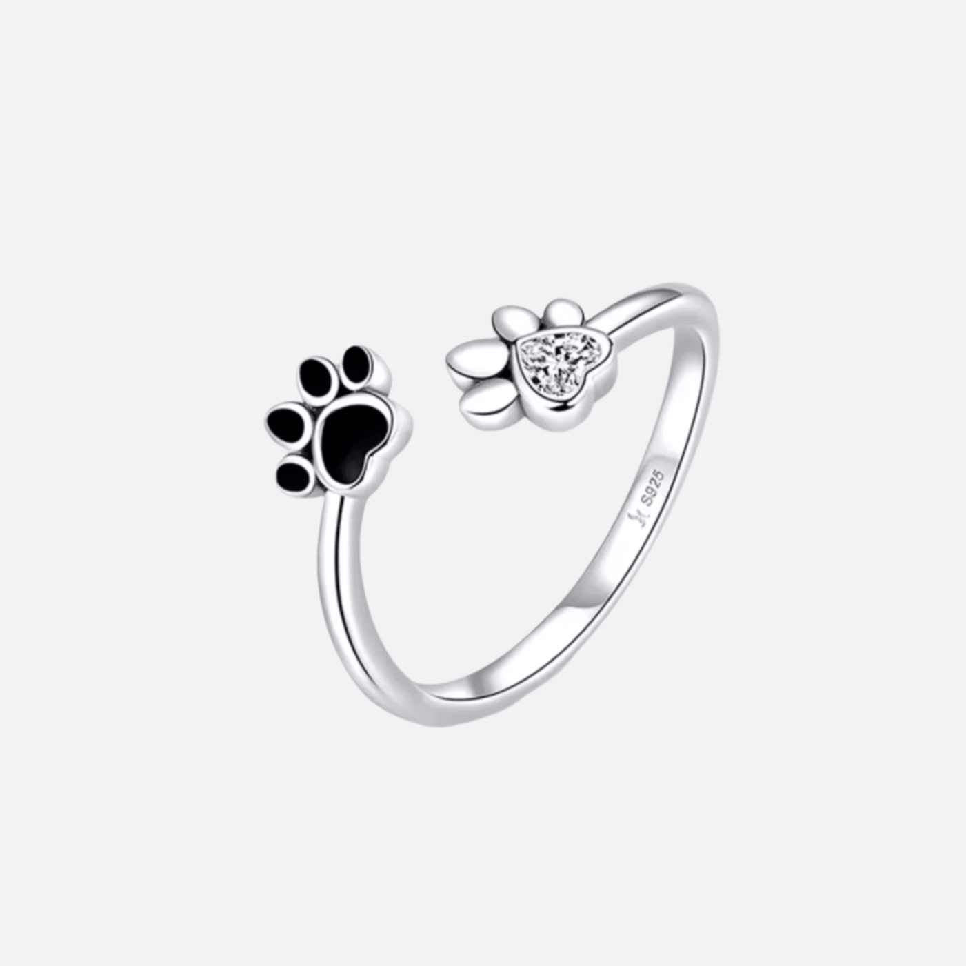 Silver Paw Ring Adjustable with Zirconia & Enamel - Velvet Haven