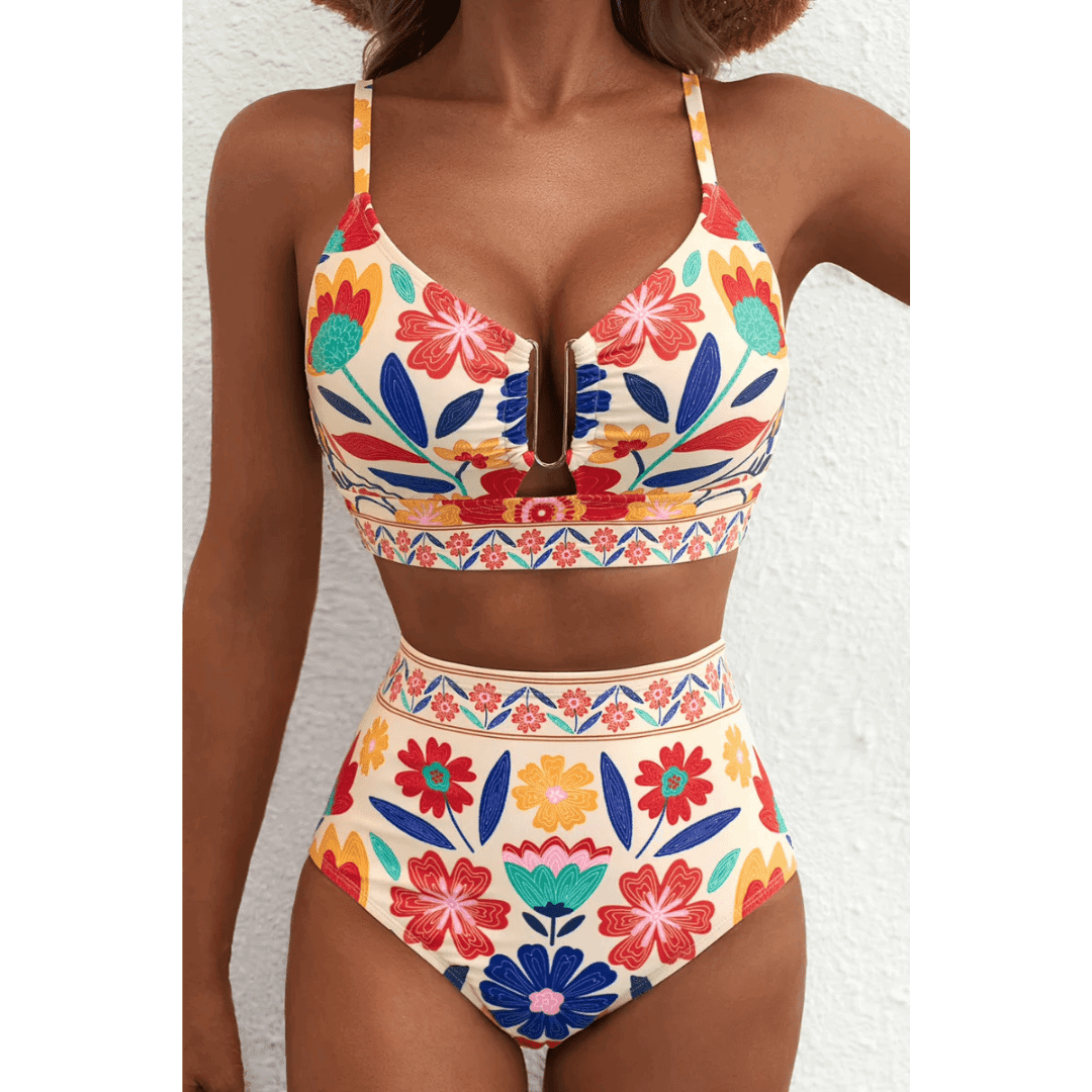 Saar | Sculpting Printed High-Waisted Bikini Set - Velvet Haven
