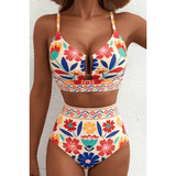 Saar | Sculpting Printed High-Waisted Bikini Set - Velvet Haven