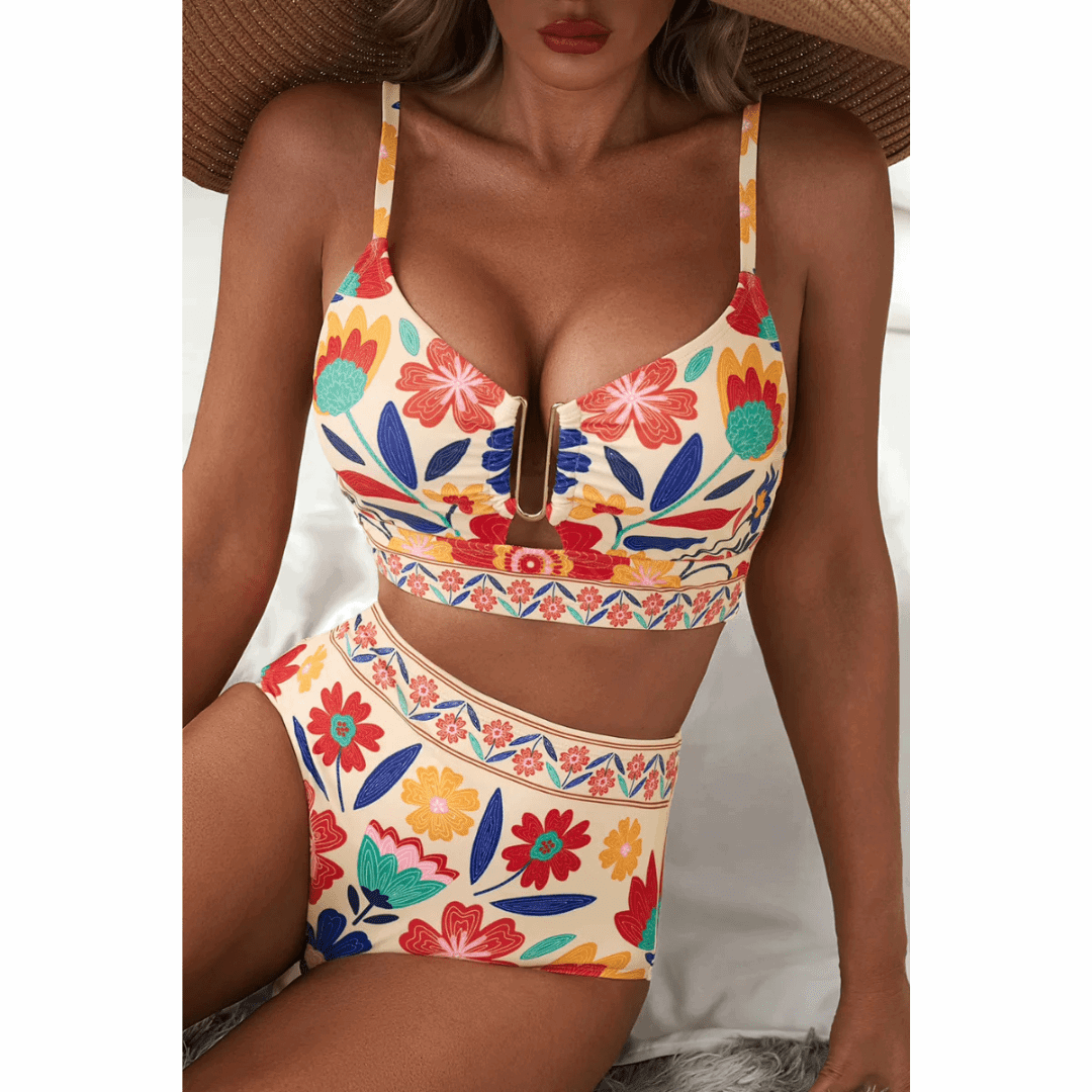 Saar | Sculpting Printed High-Waisted Bikini Set - Velvet Haven