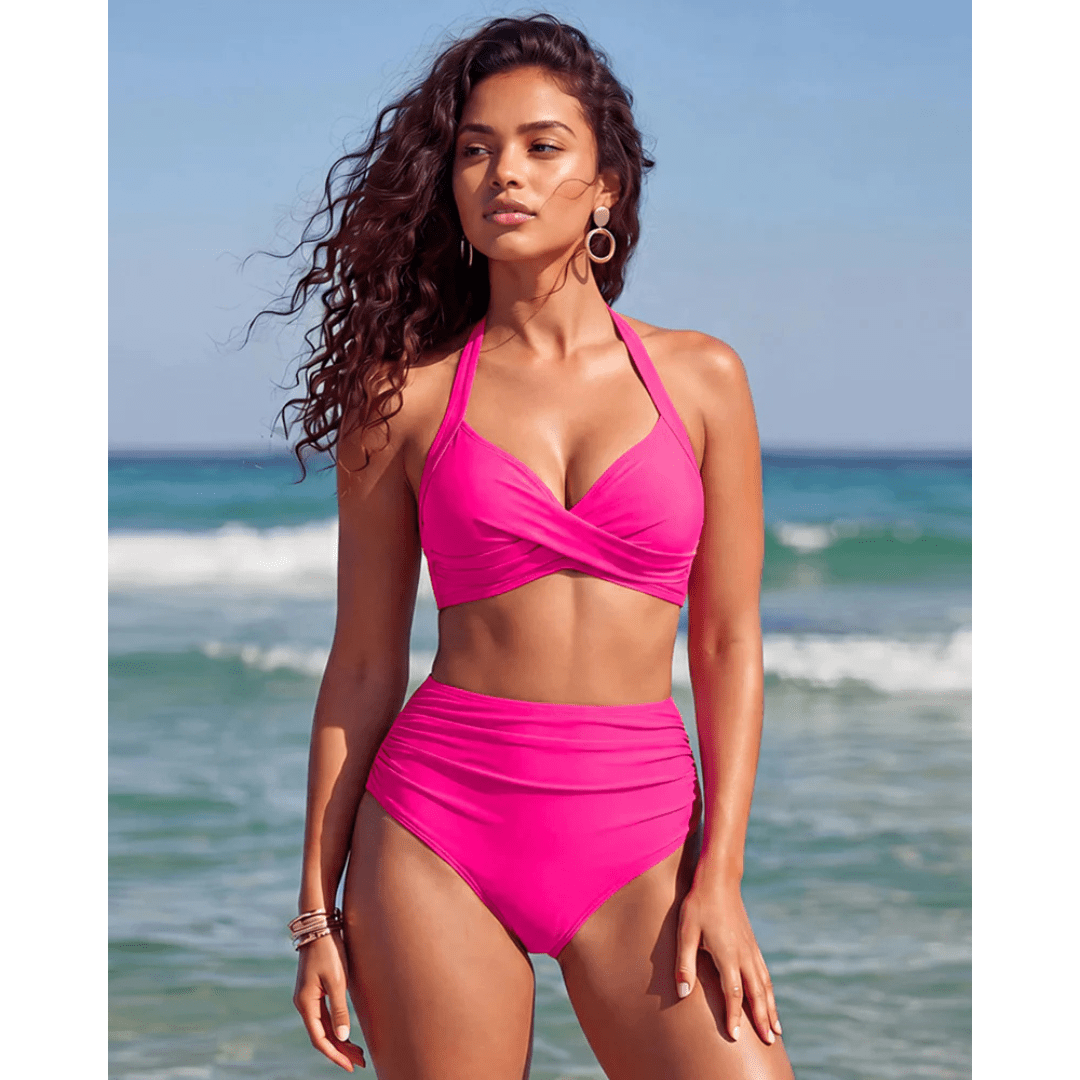 Sabine | 2-in-1 High-Waisted Mesh-Detail Bikini Set - Velvet Haven