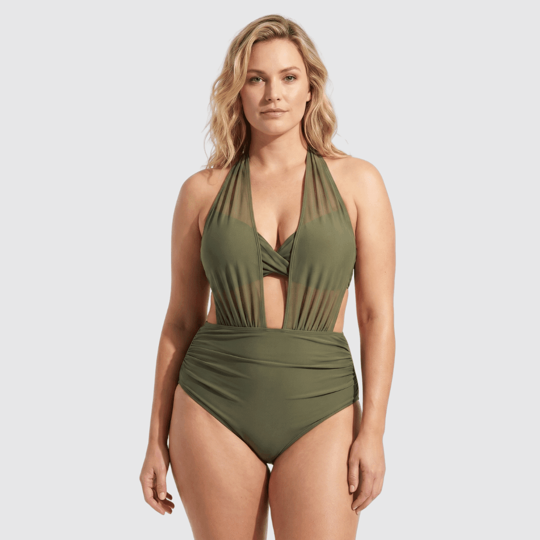 Sabine | 2-in-1 High-Waisted Mesh-Detail Bikini Set - Velvet Haven