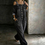 👗👖 Cold-Shoulder Jumpsuit with Wide-Leg Cut and Pockets - Velvet Haven