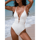 Silvie | Plunge Neck Swimsuit with Cross-Back Details - Velvet Haven