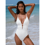Silvie | Plunge Neck Swimsuit with Cross-Back Details - Velvet Haven