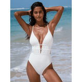Silvie | Plunge Neck Swimsuit with Cross-Back Details - Velvet Haven