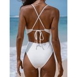 Silvie | Plunge Neck Swimsuit with Cross-Back Details - Velvet Haven
