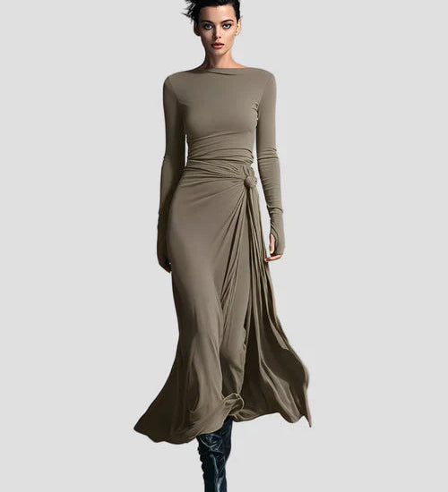 Milena | Long Sleeve Draped Midi Dress